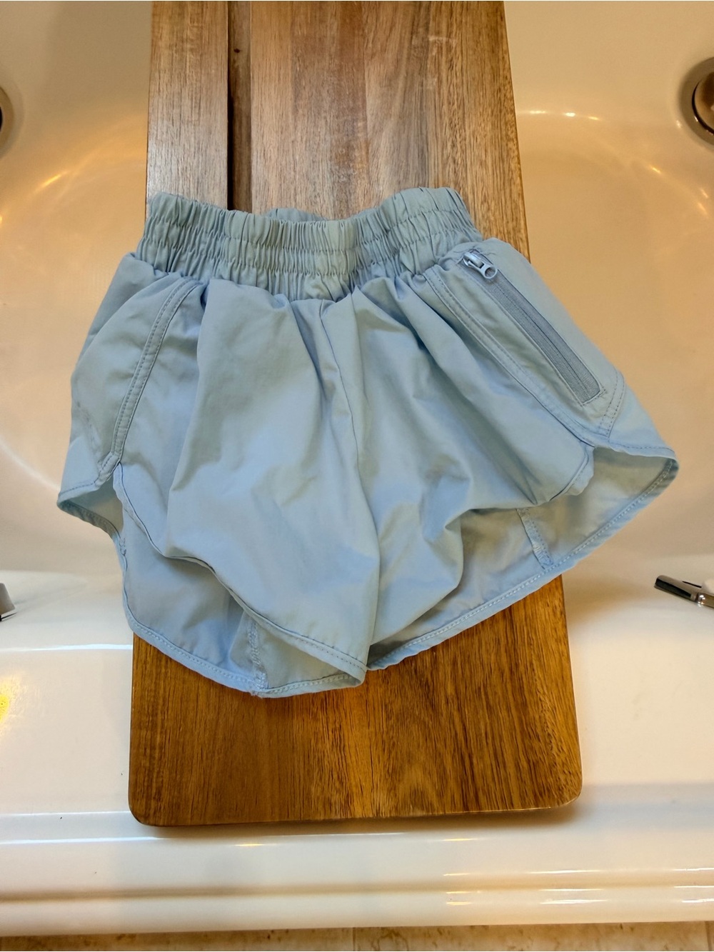 Light Blue Girls lined size 7 Athletic Shorts with Elastic Waist